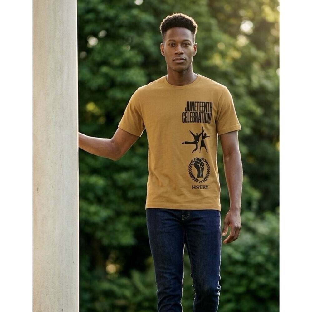 NWT HSTRY By NAS Unisex Brown Graphic Short Sleeve Tee Short Juneteenth Size XL